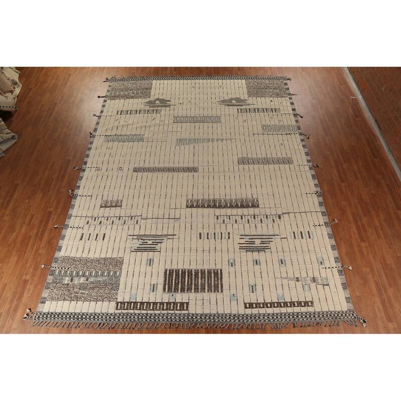 All-Over Striped Moroccan Large Area Rug Handmade Wool Carpet - 11'8"x 15'8"