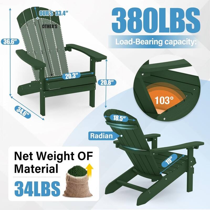 WINSOON All Weather HIPS Outdoor Plastic Adirondack Chairs Set of 4
