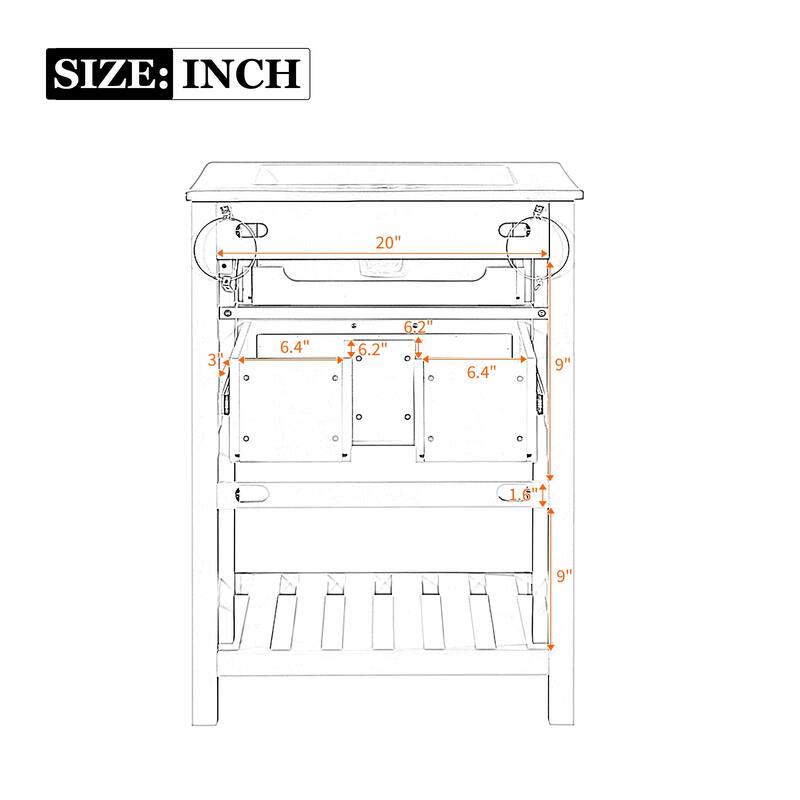 24" Bathroom Vanity with Ceramic Sink - Cabinet with 1 Deep Drawer & Tip-Out Drawer for Small/Medium Bathrooms