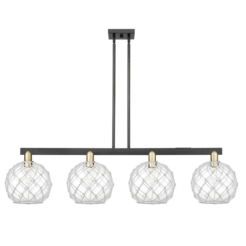 Innovations Lighting Endless Possibilities Arcadia - Farmhouse Rope - 4 Light 53" Stem Hung Island Light - Clear Glass with White Rope/Black Antique Brass