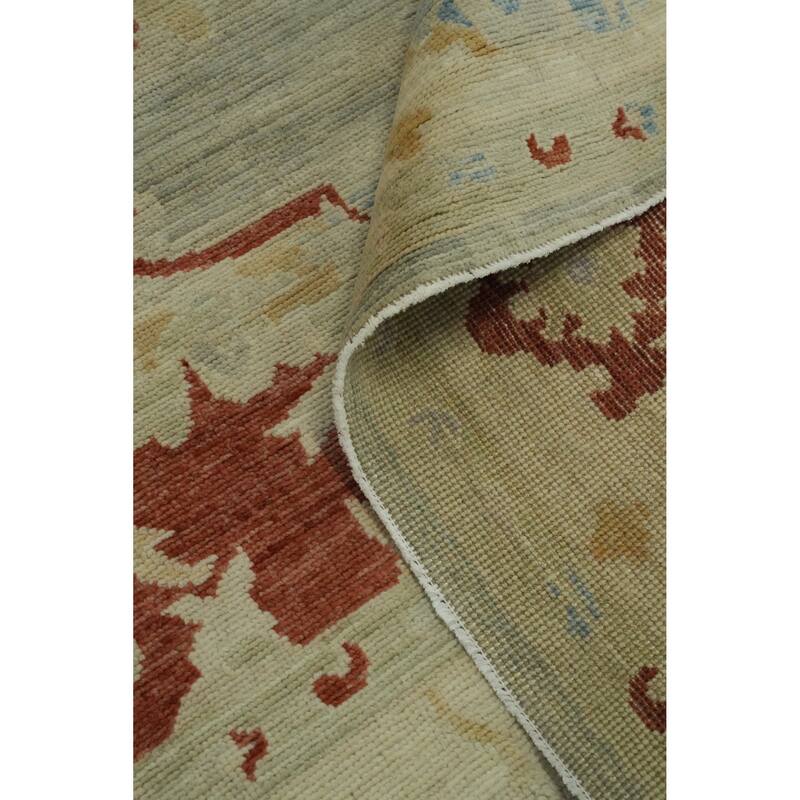 Vegetable Dye Wool Oushak Turkish Area Rug, Floral Geometric Carpet - 11' 8'' X 9' 3''