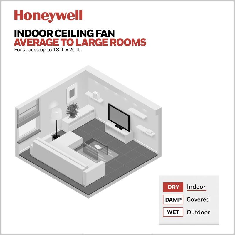 Honeywell Eamon LED Ceiling Fan with Remote, Modern, 3 Blade, Brushed Nickel - 52-inch