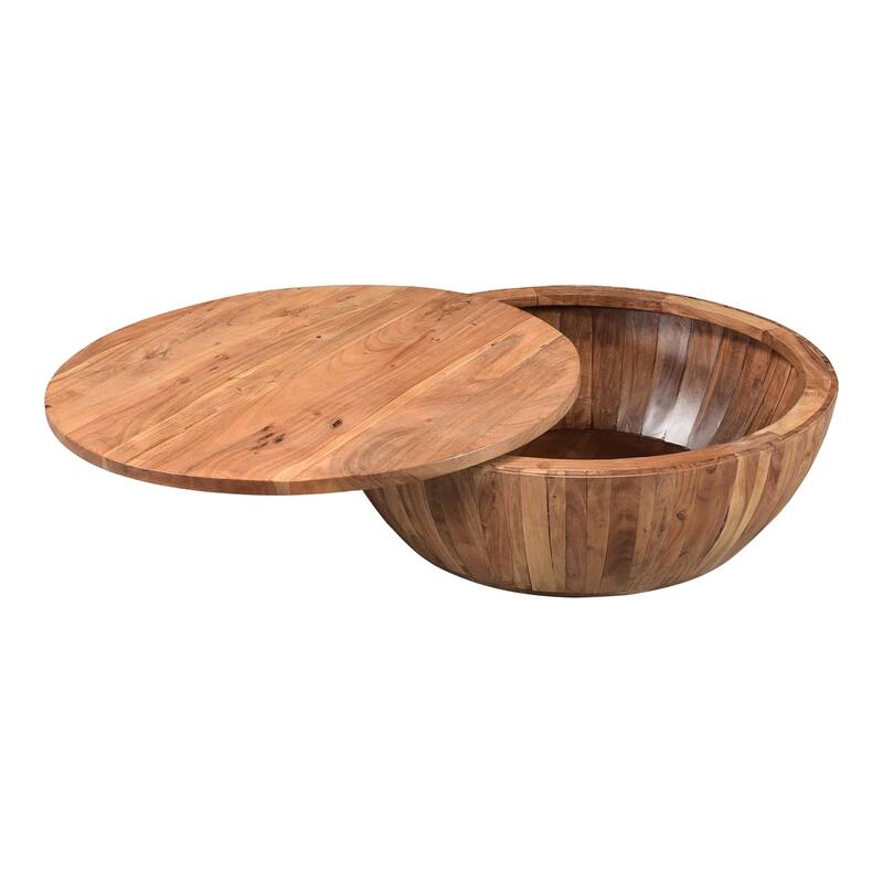 NADAAL STUDIOS Lenora Coffee Table, Round Solid Acacia Wood with Swivel Top and Storage, Natural Finish