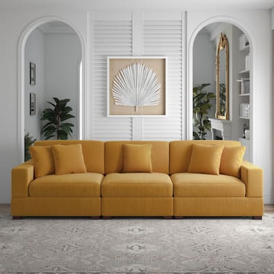 Corduroy Couch Modular Sectional Sofa with Pillows