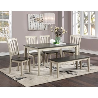 Farmhouse 6-Piece Dining Set with Rectangular Dining Table and Bench ...