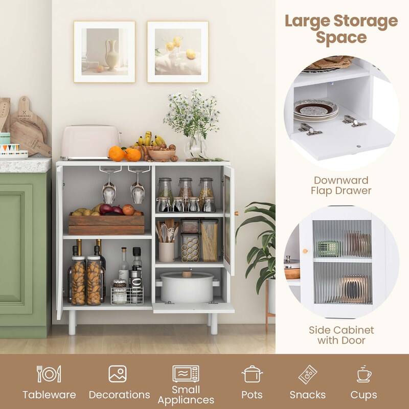Costway Kitchen Sideboard Wooden Buffet Cabinet with Glass Holder & - See Details