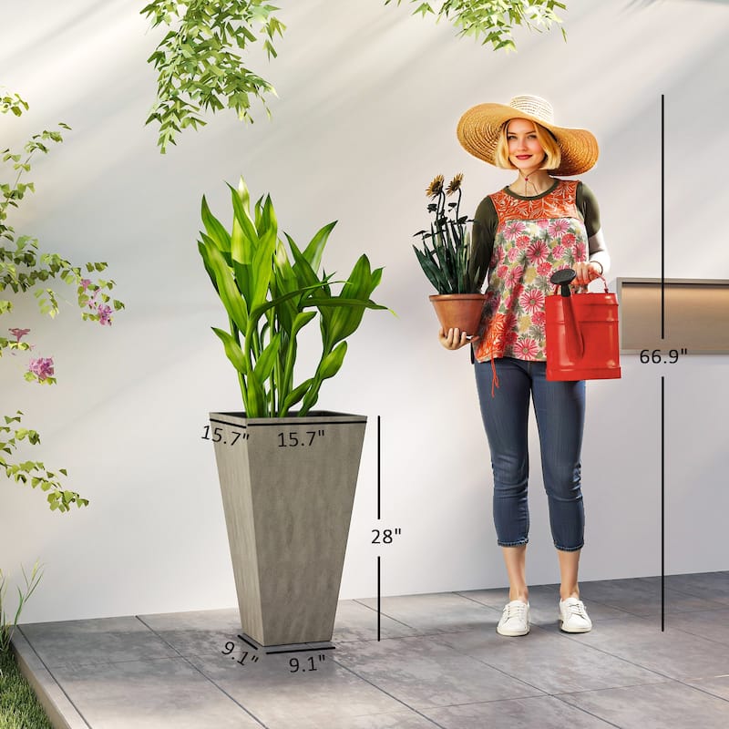 Outsunny 28" Tall Plastic Flower Pot, Set of 3, Large Outdoor & Indoor Plastic Garden Planters, for Entryway, Patio, Yard