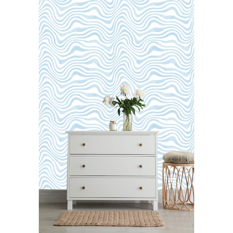 Blue Watercolor Waves Peel and Stick Wallpaper - 24'' W x 10' L