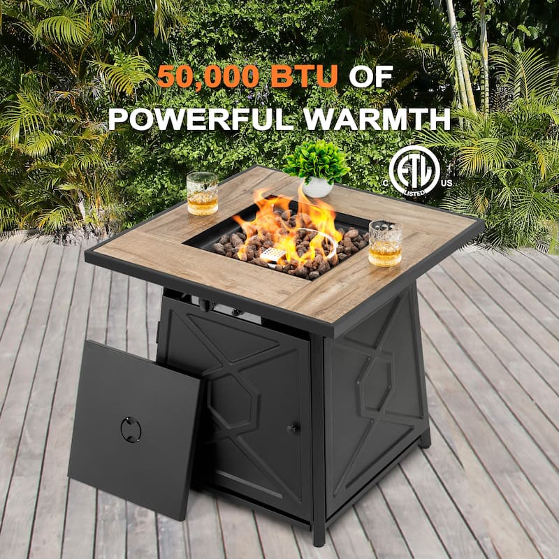 Outdoor 28 Inch 50,000 BTU Propane Gas Fire Pit Table with Cover, Black - 28 inch. x 26 inch.