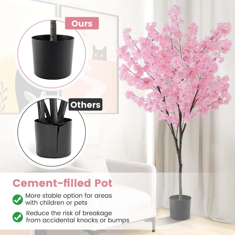 Costway 6.5 FT 1/2 PCS Tall Artificial Cherry Blossom Tree with 900