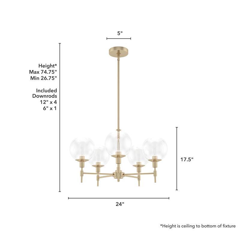 Hunter Xidane Metal and Glass Orb Chandelier - Entry, Kitchen or Dining Room Table, Bedroom - Mid-Century Modern, Transitional
