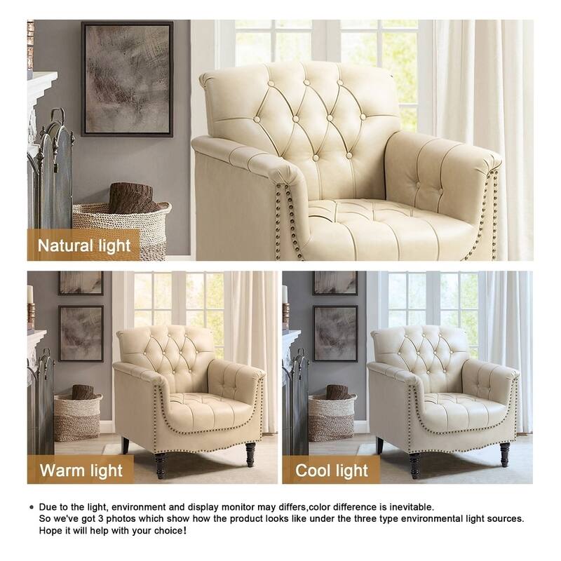 Modern Faux Leather Accent Chairs Set Of 2, Upholstered Armchair For Living Room