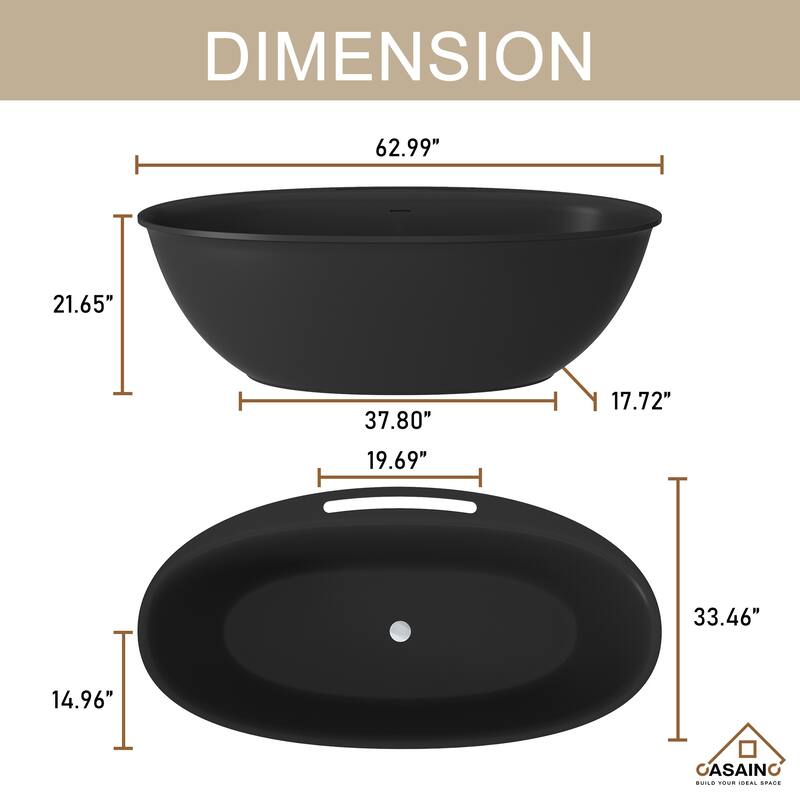 63" / 67" Solid Surface Freestanding Bathtub in Matte White/Black