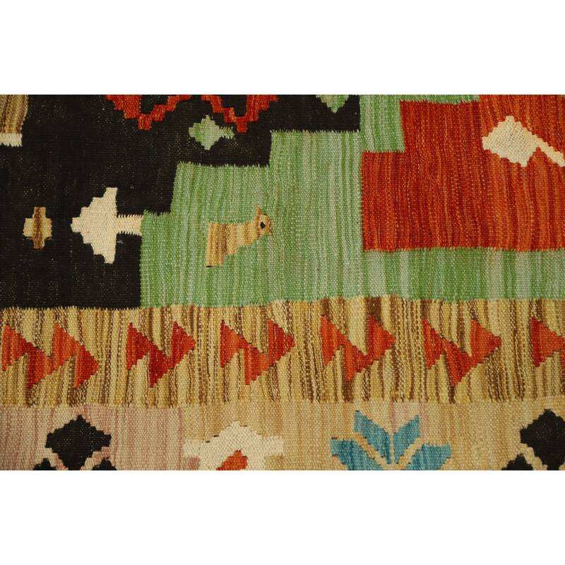 Hand Woven Oriental 100% Wool Carpet Southwestern Tribal Black Kilim Area Rug - 9' 8'' X 6' 4''