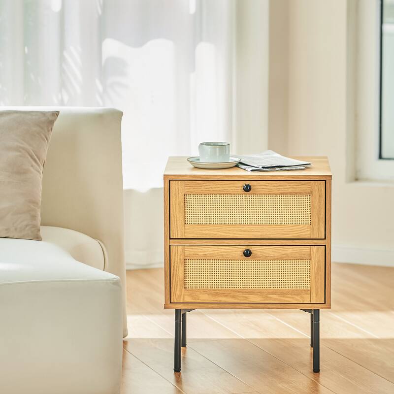 CO-Z Boho Wicker Rattan Nightstand Bedside Table