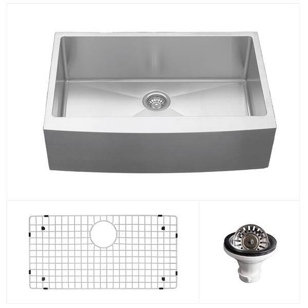 slide 1 of 5, Karran Farmhouse Apron Stainless Steel 30 in. Single Bowl Sink Kit