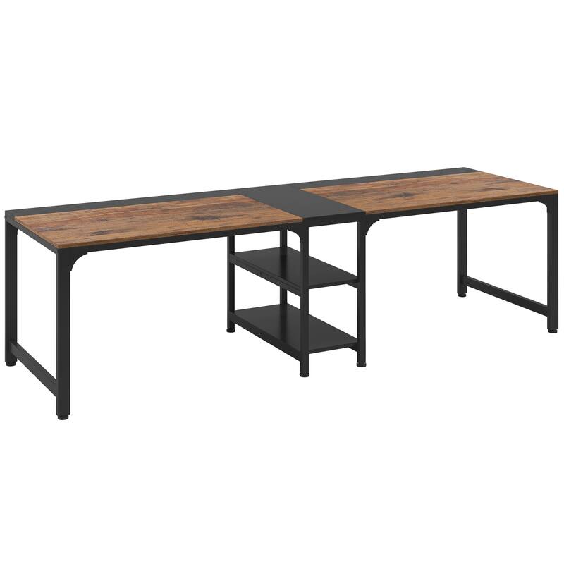 2 Person Double Computer Desk with Storage Shelves