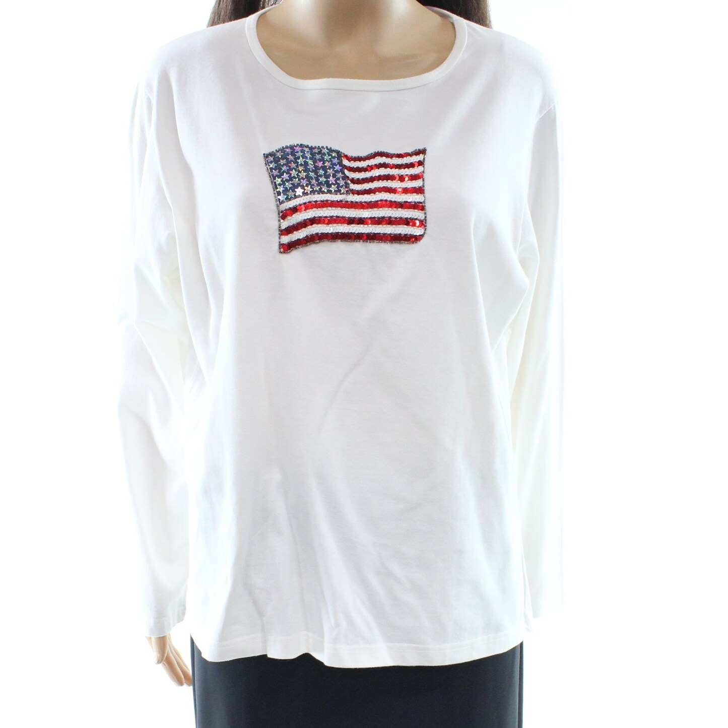 Shop Casey Coleman New White Women S Size Large L Flag Embellished Tee Shirt Overstock 19762110