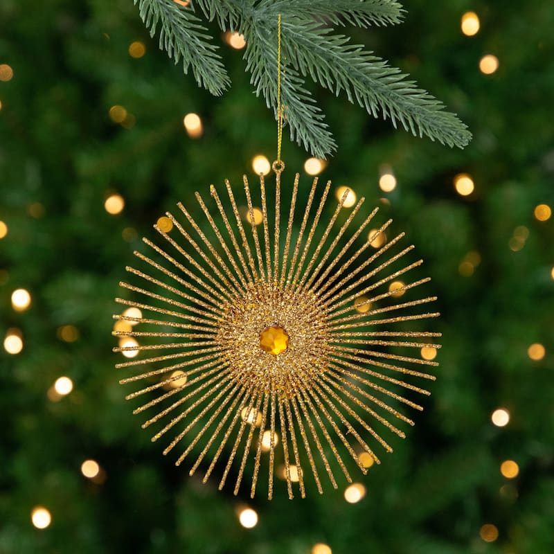 Glittered Round Sunburst Christmas Ornament - 6" - Gold