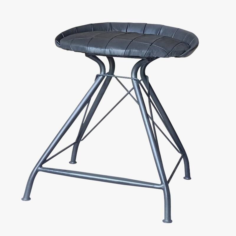 Leather Swivel Counter Stool with Black Iron Frame and Footrest - 17.5” x 19” x 26” (D x W x H)