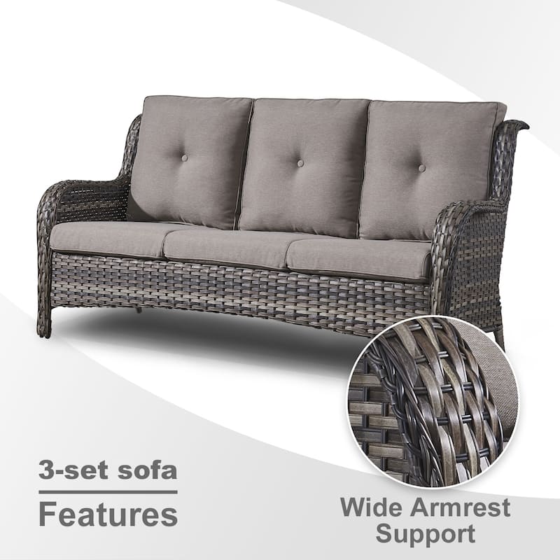 Pocassy Patio Outdoor 3-Seat Sofa with Cushion
