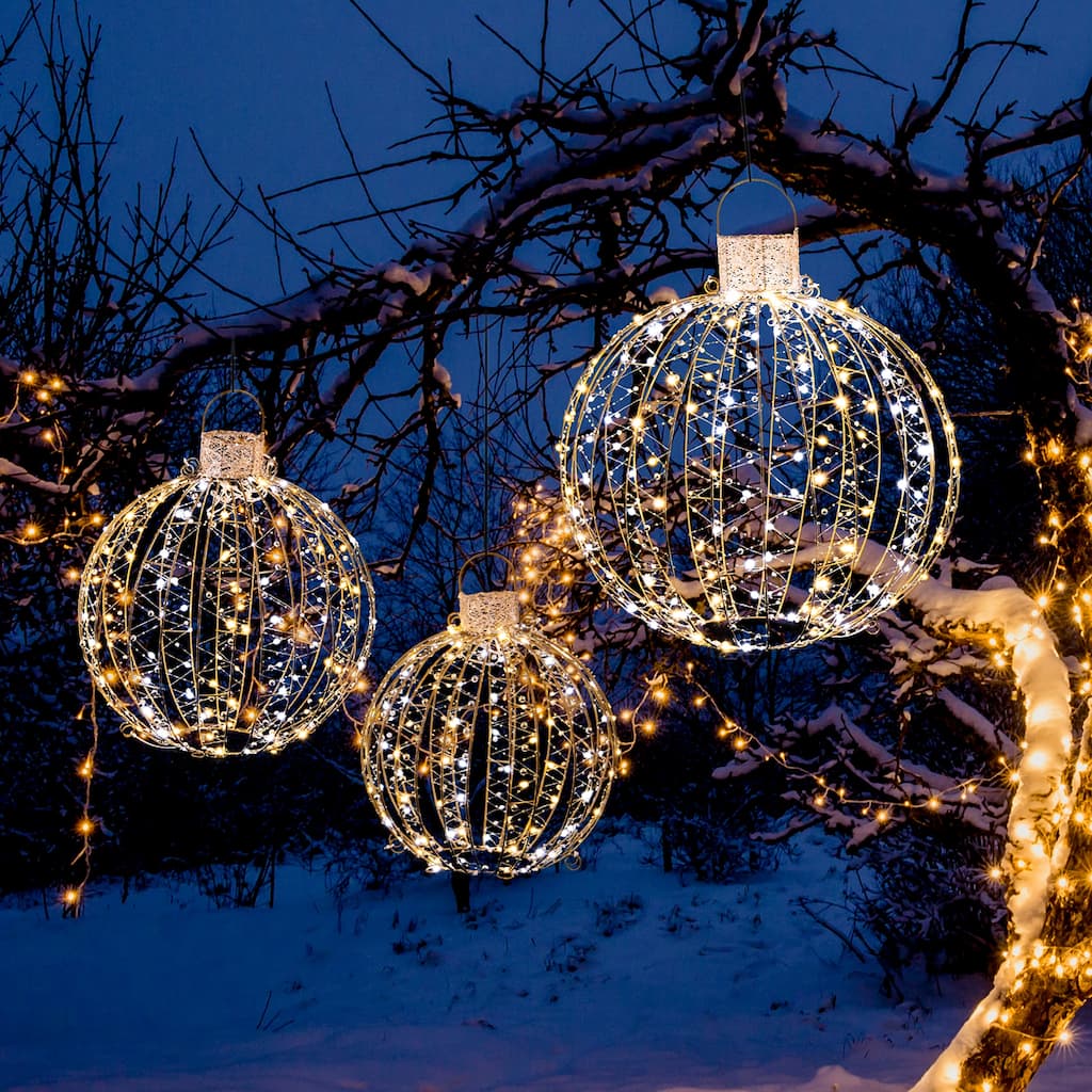 Gymax Set of 3 Christmas Globe Light Hanging Tree Light Ball Decor w/