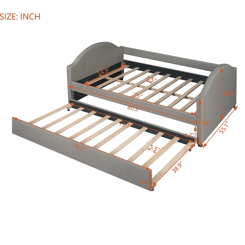 Upholstered Daybed with Twin Size Trundle