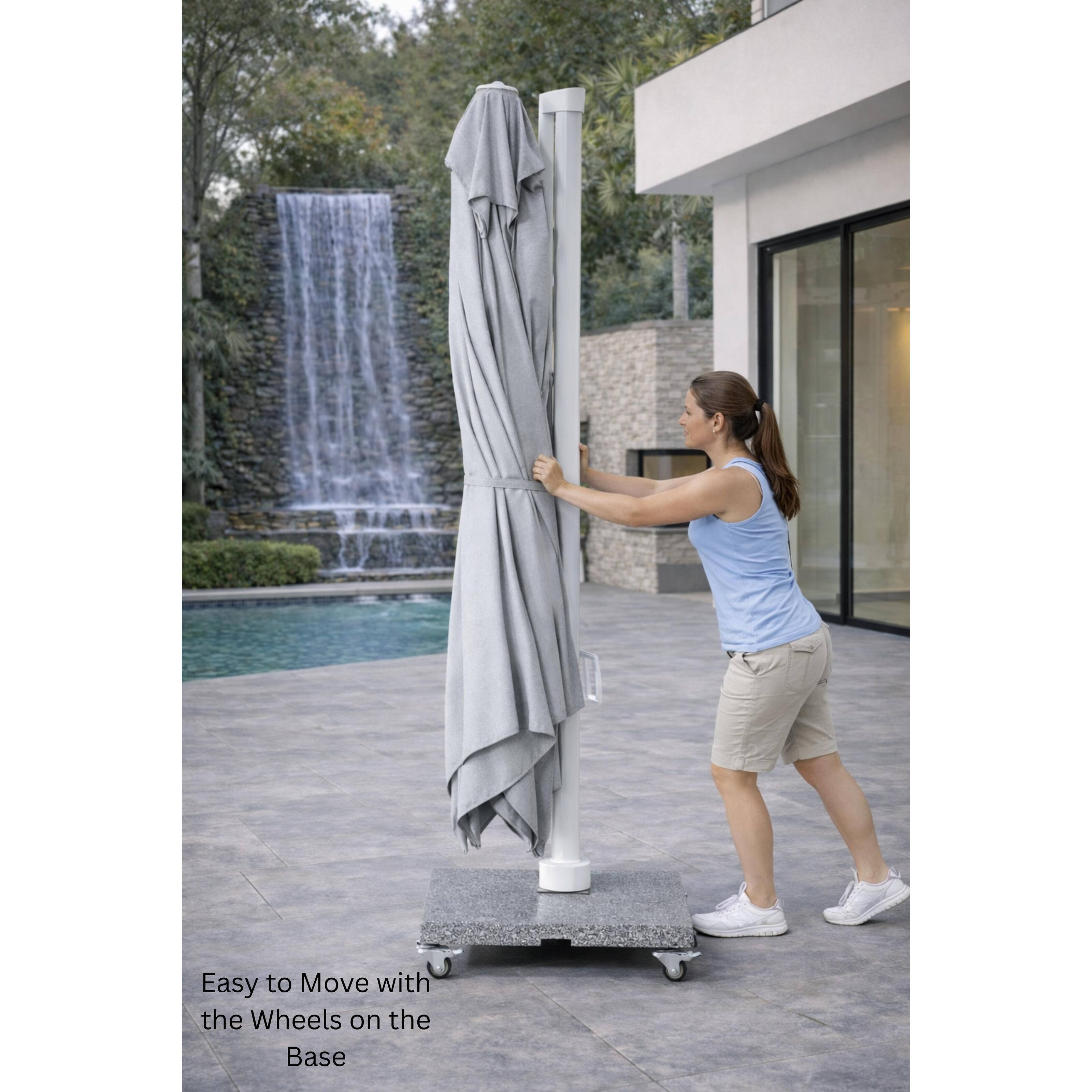 gray patio umbrella with tilt 10FT Outdoor Base Included, Tan OL-HT039| Heavy-Duty Frame Cantilever Offset Umbrella with 360 Rotation & Infinite Tilt, UV-Resistant Water-Repellent Shade Designed for style and durability Piola 10 ft. x 13