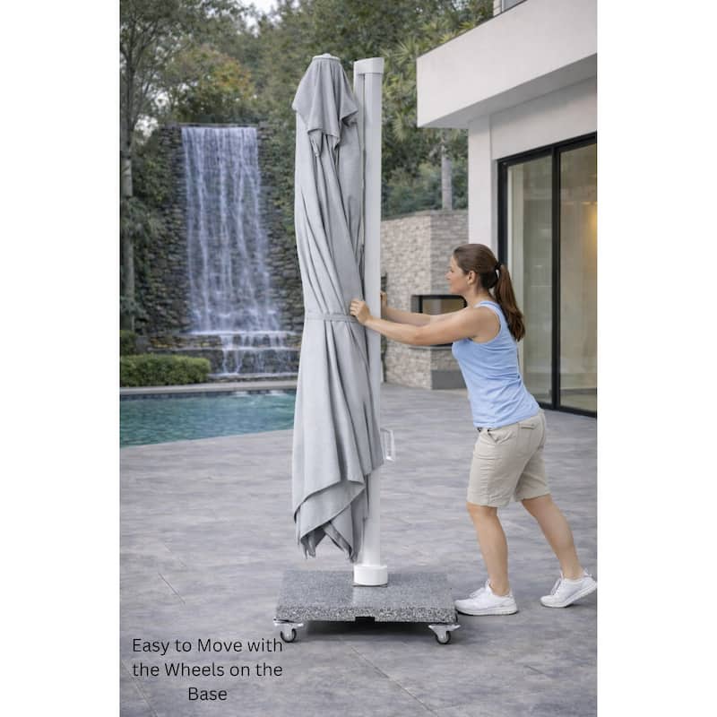 Piola 10 ft. x 13 ft. Rectangle Aluminum Cantilever Tilt Outdoor Parasol Patio Umbrella with Granite Base in Mouse Gray