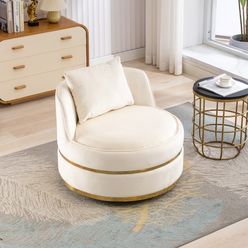 Velvet 360° Swivel Accent Chair with Seat Cushion, Upholstered Barrel Chair with Stainless Steel Base Living Room Chair