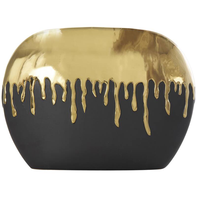 Ceramic Decorative Vase with Abstract Gold Melting Drips - Black or White - CosmoLiving by Cosmopolitan