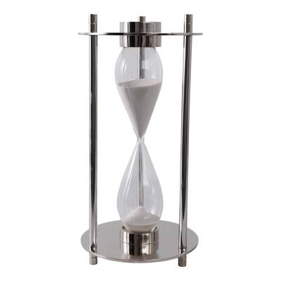 Modern Metal and Glass Hourglass Timer with Frame and Built-In Compass