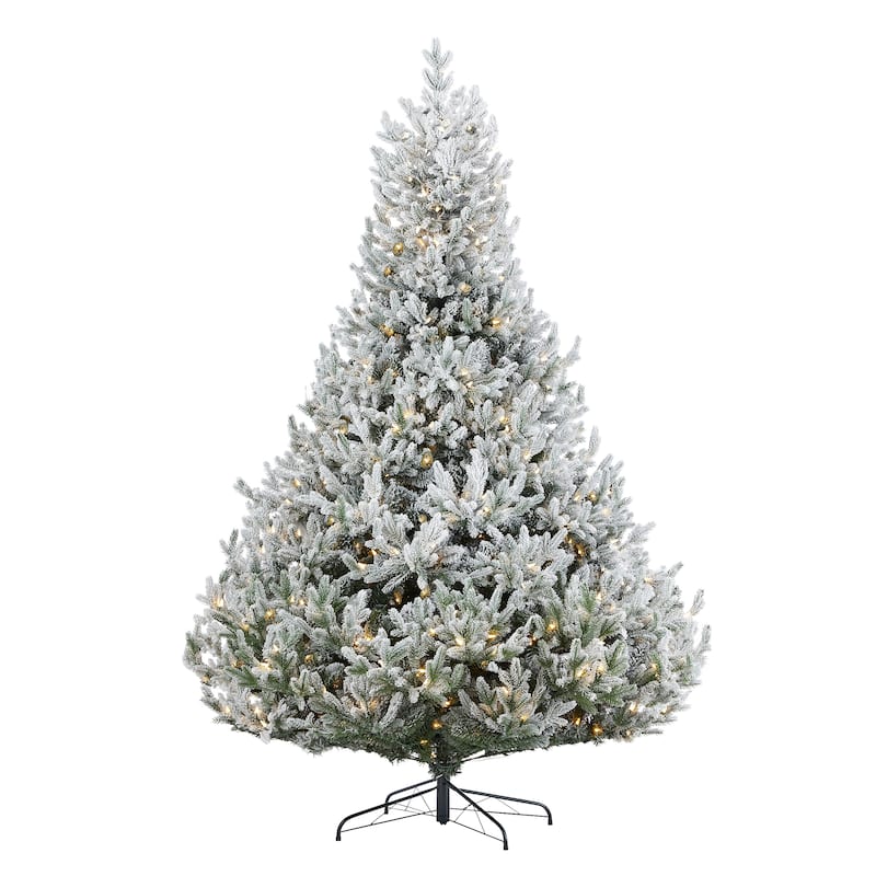 Royal Oaks Flocked Fir Tree 7.5ft, Pre-Lit 690 Warm White LED Lights, 1816 PE/PVC Tips