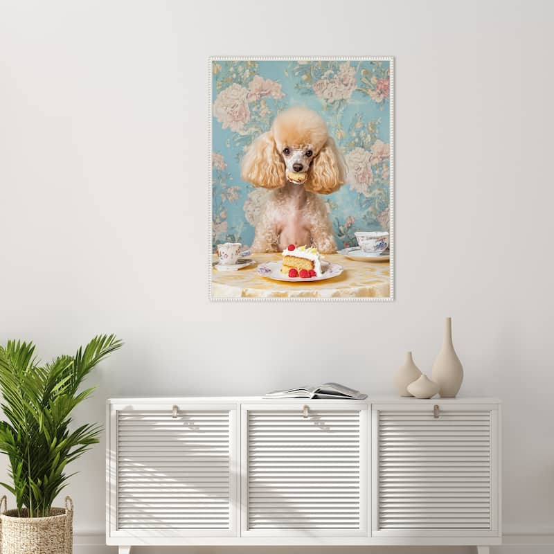 The Cake Loving Poodle by Mowzu Framed Canvas Wall Art