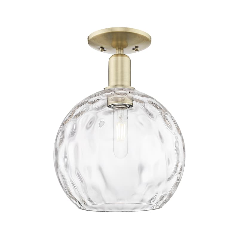 Innovations Lighting 716-1C-14-10 Athens Water Glass Semi-Flush Athens - Antique Brass / Clear Water Glass