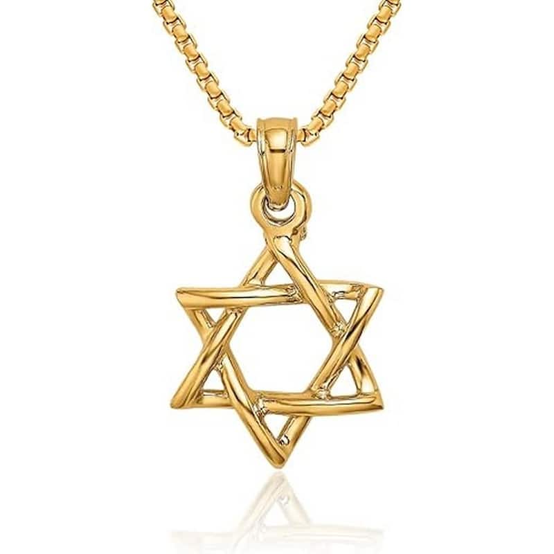 Curata 10k or 14k Yellow or White Gold Large Polished Jewish Star of David Necklace - 24x18mm - 10k - Yellow