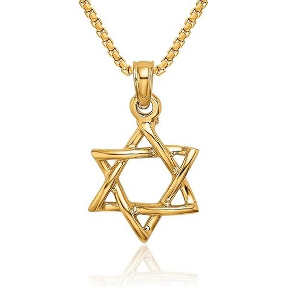 Curata 10k or 14k Yellow or White Gold Large Polished Jewish Star of David Necklace - 24x18mm