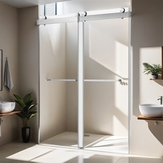 Sliding Frameless Soft-Close Shower Door with Thick Tampered Glass ...