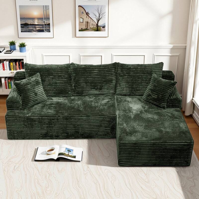 95.2" Modern L-Shaped Corduroy Sectional Sofa, No Assembly Reqired