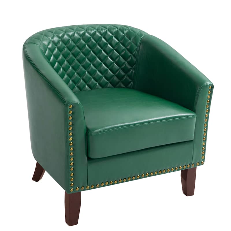 UIXE Mid-Century Leather Barrel Accent Chair With Nailheads Trim - 29" W