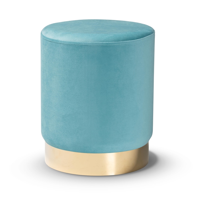 Chaela Contemporary Glam & Luxe Velvet Upholstered Metal Ottoman - Sky Blue, Gold