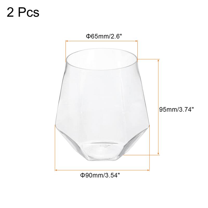 Wine Glasses 12oz PET Diamond Shape Glasses Stemless for Wine - 2Pcs