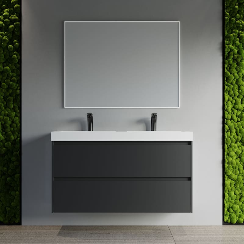 Anne 48" Double Bathroom Vanity Set - Black - Double White Resin Sink