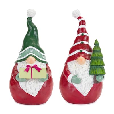 Set of 2 Gnome With Tree Present Christmas Tabletop Figurines 12.25"