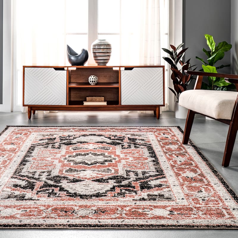 Nuloom Deanna Distressed Traditional Medallion Cotton Blend Area Rug
