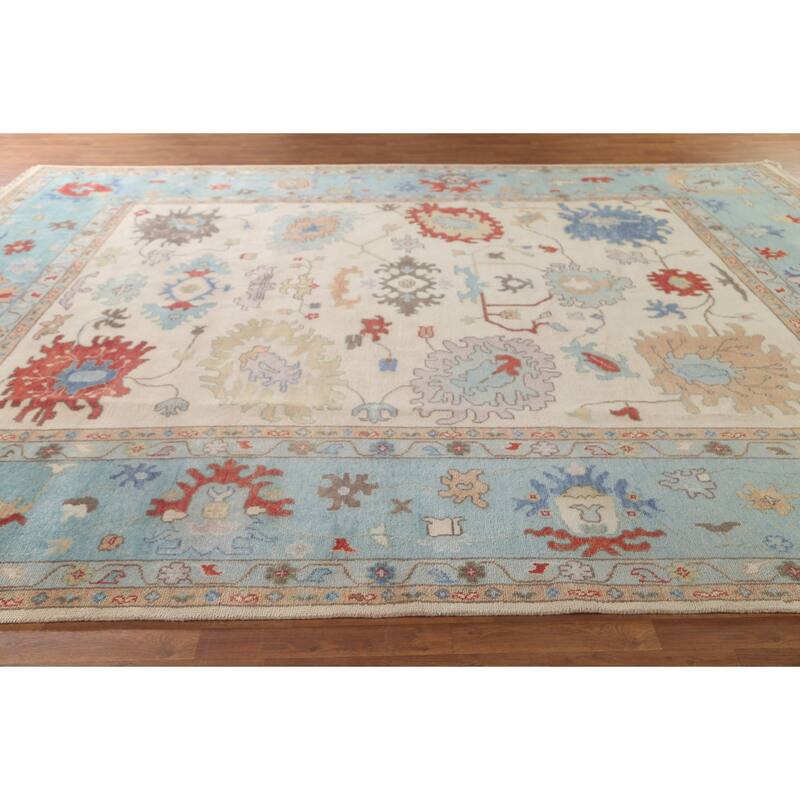 Floral Oushak Oriental Large Area Rug Handmade Beige Wool Carpet - 11'9" x 14'8"
