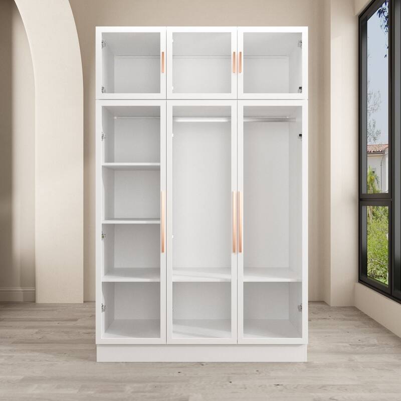 Glass Door Wardrobe Armoire Storage Closet with Light Display Cabinet
