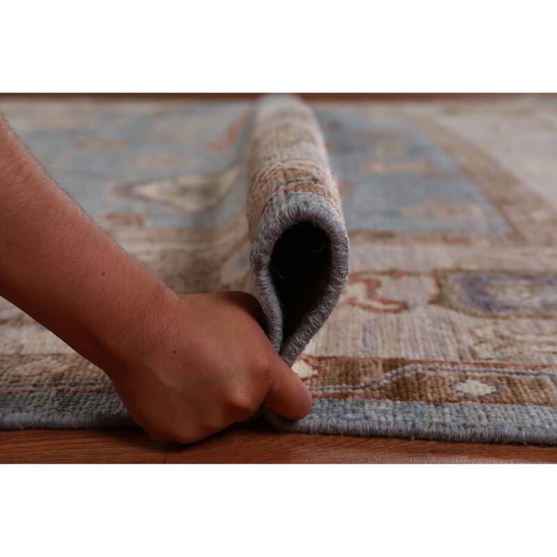 Hand Knotted Oriental 100% Wool Carpet Transitional All-Over Navy Blue & Blues Oushak Area Rug - 9' 11'' X 8' 0''