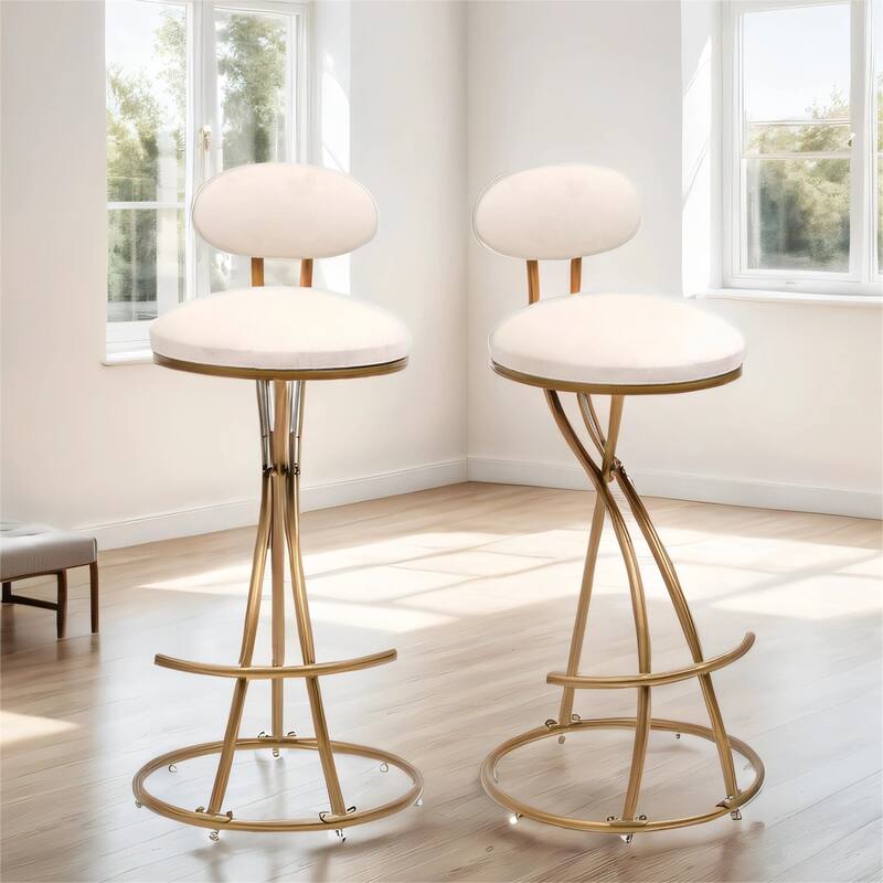 Upholstered Counter Height Bar Stools with Footrest, Set of 2