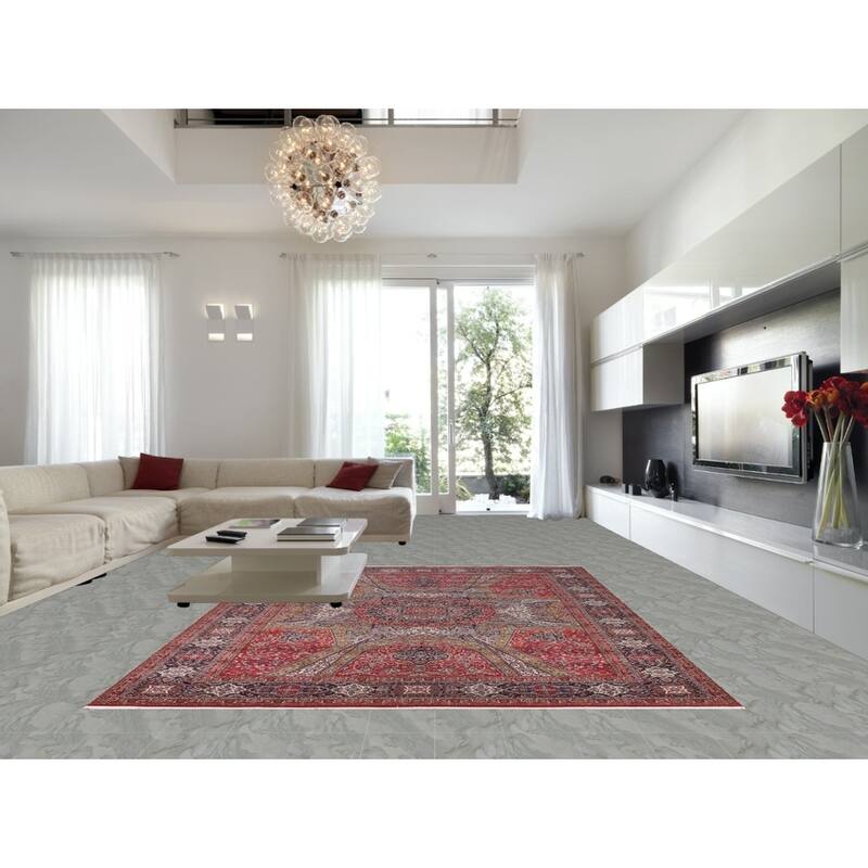 Red Floral Kashan Turkish Rug Machine-Made Bedroom Carpet - 9'7" x 12'9"